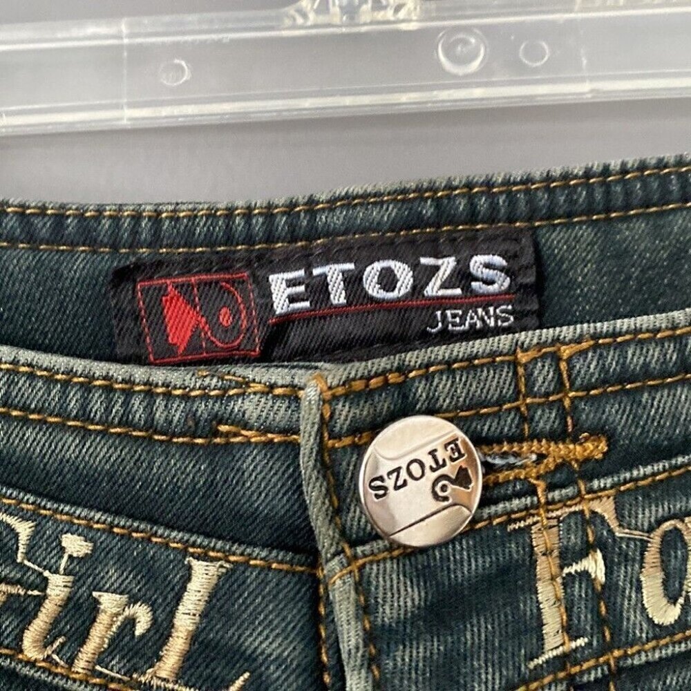 Y2K Embroidered Waist Flare Jeans Sz 28 McBling Indie Sleaze Festival Denim - Picture 6 of 15